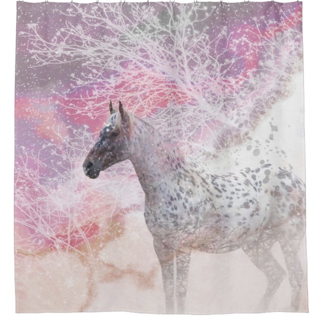 Horse Snow Storm Shower Curtain (Front)