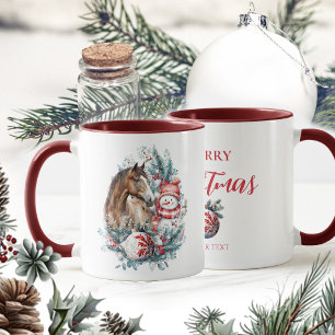 Horse snowman Christmas watercolor elegant Mug