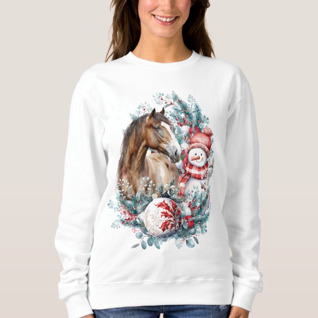 Horse snowman Christmas watercolor elegant Sweatshirt (Front)