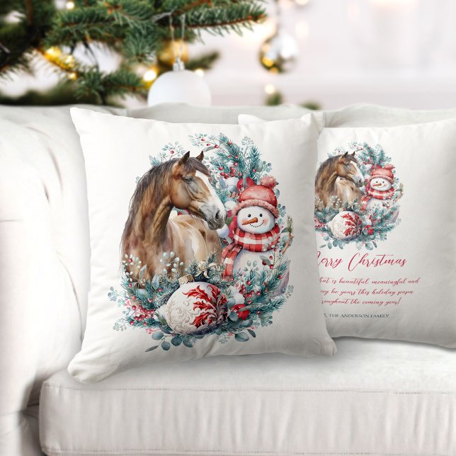 Horse snowman Christmas wish quote Cushion (Horse snowman Christmas pillow)