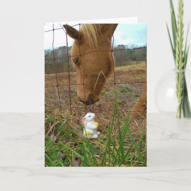 horse & Spring flower Bunny Holiday Card (Front)