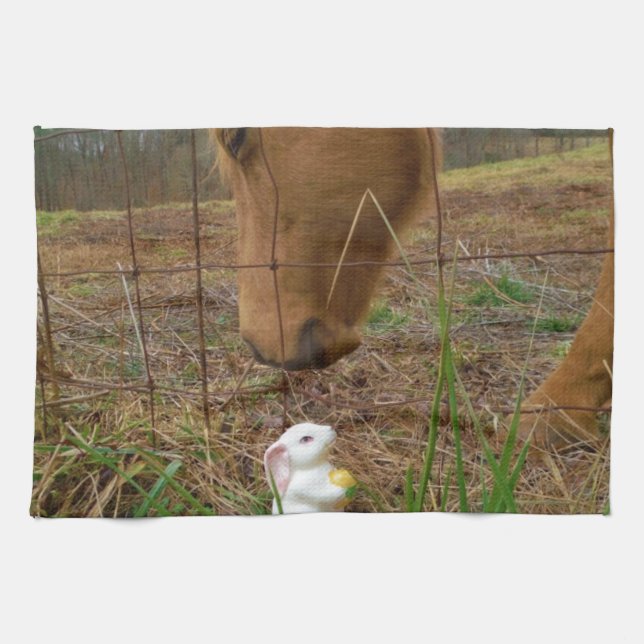horse & Spring flower Bunny Tea Towel (Horizontal)