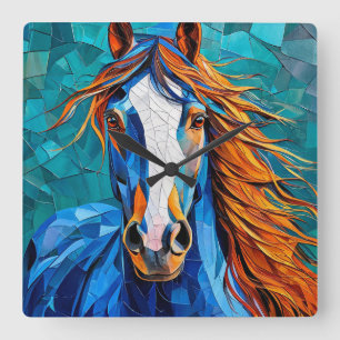 Horse Stained Glass Square Wall Clock