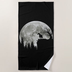 Horse Stand On Mountain Spooky Halloween Moon Beach Towel