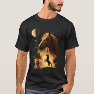 Horse Standing Hind Legs Facing The Moon Vintage H T-Shirt