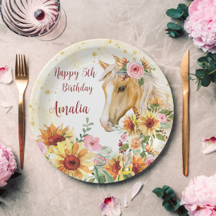 Horse sunflowers birthday party personalized paper plate