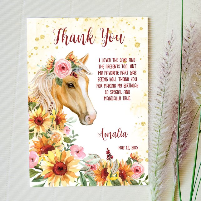 Horse sunflowers cowgirl birthday thank you (Creator Uploaded)