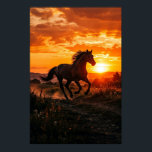 Horse Sunset Poster | Running Black Horse Wall Art<br><div class="desc">Bring motion,  warmth,  and western character into your space with this horse sunset poster showcasing a running black horse beneath a vivid golden-orange sky.
​
The artwork blends strong equine movement with glowing sunset tones,  making it ideal for horse lovers,  rustic homes,  western-themed rooms,  and statement wall displays.</div>