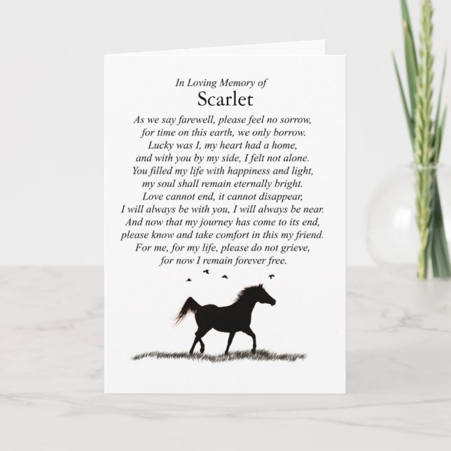 Horse Sympathy Custom Name Spiritual Poem  Card (Front)