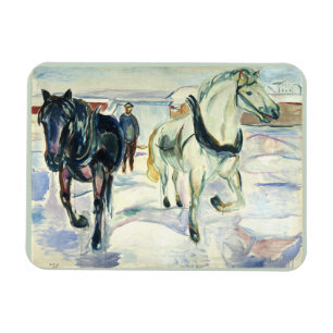 Horse Team in Snow by  Edvard Munch Magnet