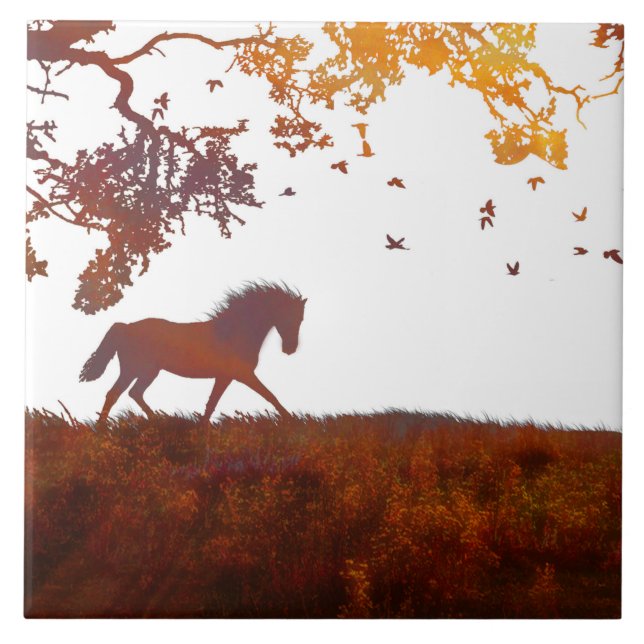 Horse Tile, Modern Minimalist Abstract Earth Tones Tile (Front)