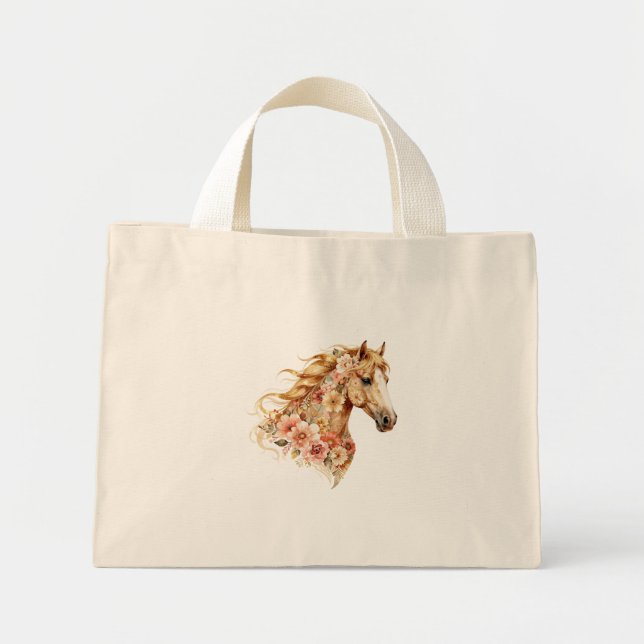 Horse Tote Bag Floral Boho Equestrian (Front)