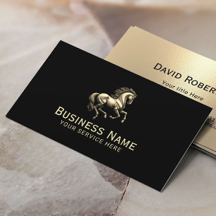 Horse Training Equine Chiropractor Black & Gold Business Card