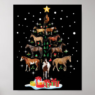 Horse Tree Christmas Horses Xmas For Women Girls Poster