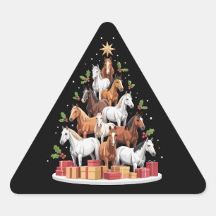 Horse Tree Christmas Horses Xmas Gifts Triangle Sticker