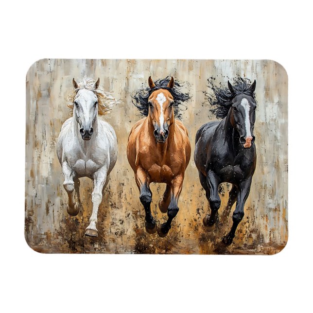 Horse Trio Galloping Painting Magnet (Horizontal)