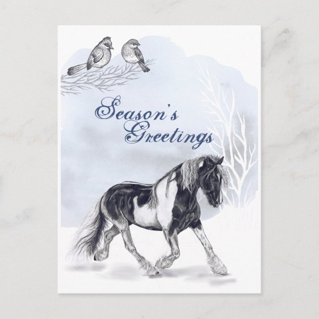 Horse Trotting in the Snow Season's Greetings Holiday Postcard (Front)