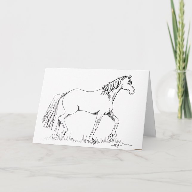 Horse Trotting Ink Drawing Blank Card (Front)