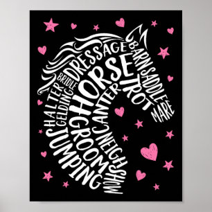 Horse Typography Word Art Equestrian Girls Horseba Poster