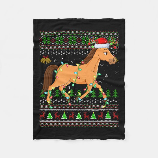 Horse Ugly Christmas Sweaters Holiday Santa Cute X Fleece Blanket (Front)