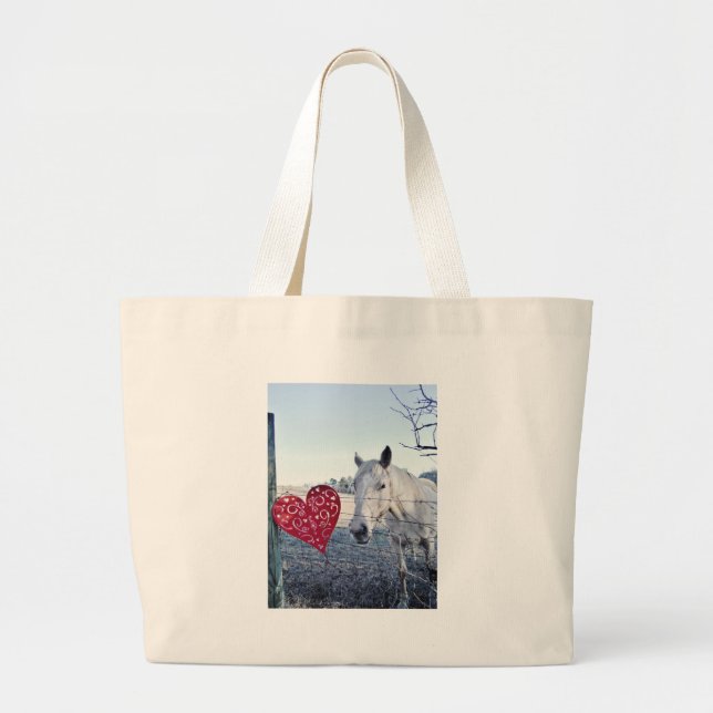 HORSE Valentine heart Large Tote Bag (Front)
