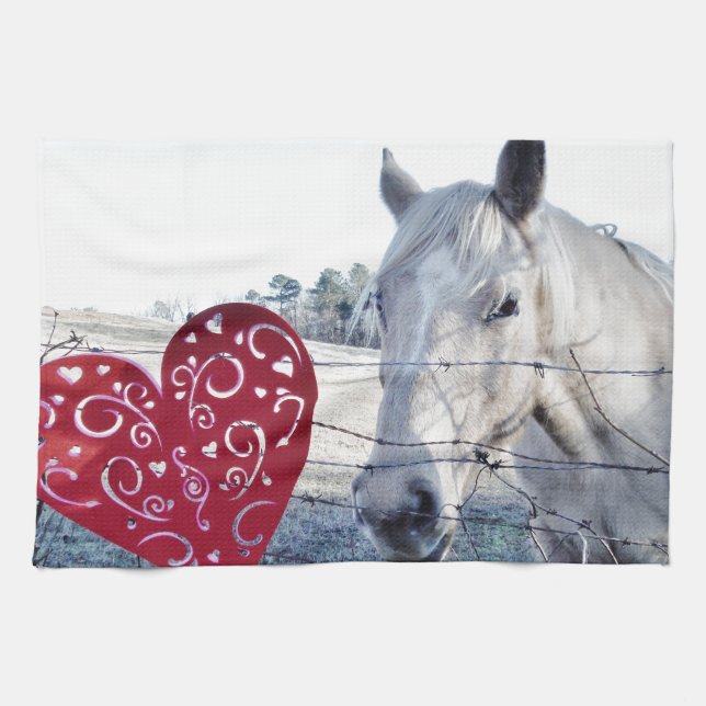 HORSE Valentine heart Tea Towel (Horizontal)