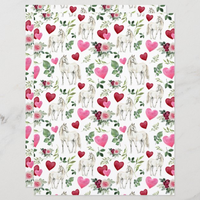 Horse Valentines Scrapbook Paper (Front/Back)