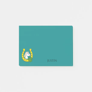 Horse w Golden Horse Shoe, Shamrock Personalize Post-it Notes