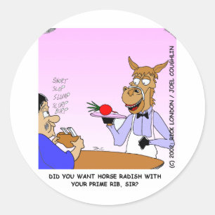 Horse Waiters Funny Cartoon Tees & Gifts Classic Round Sticker