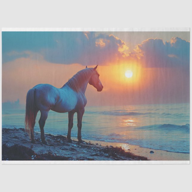 Horse Watching Sunset by the Seaside Decoupage Tissue Paper (Front)