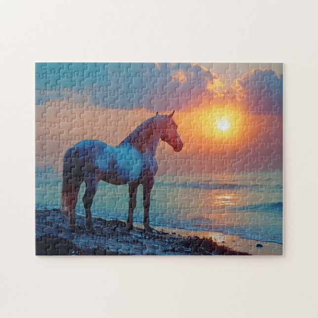 Horse Watching Sunset by the Seaside Jigsaw Puzzle (Horizontal)