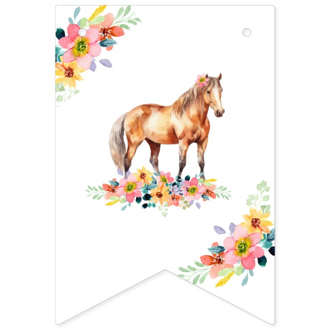 Horse Watercolor Birthday Party Pony Bunting (First Flag)