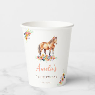 Horse Watercolor Birthday Party Pony Paper Cups