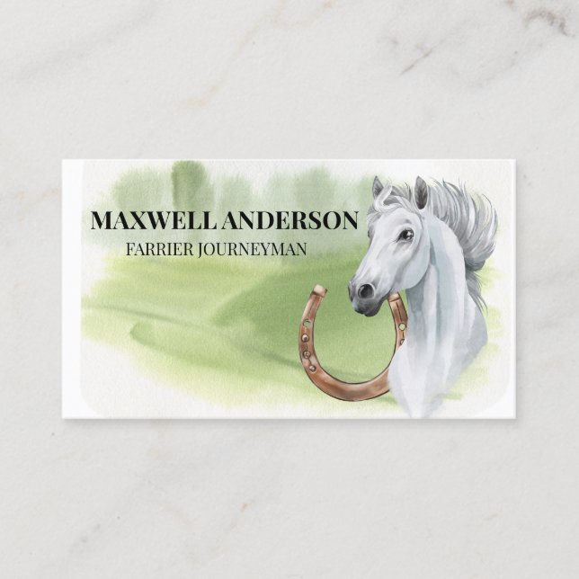 Horse Watercolor Ferrier Stable Horseshoe  Business Card (Front)