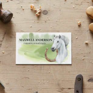 Horse Watercolor Ferrier Stable Horseshoe Business Card