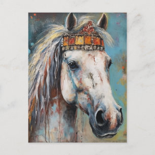 Horse wearing a colourful crown postcard