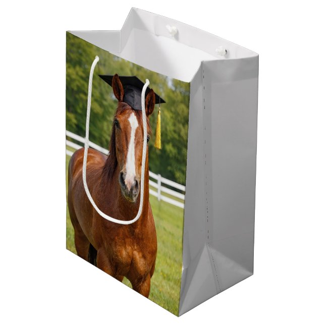 Horse Wearing a Graduation Cap Medium Gift Bag (Front Angled)