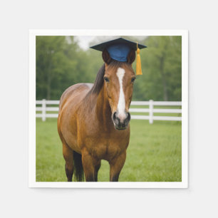 Horse Wearing a Navy Blue Graduation Cap Napkin