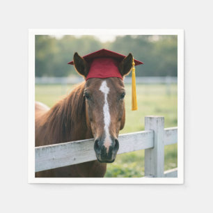 Horse Wearing a Red Graduation Cap Napkin