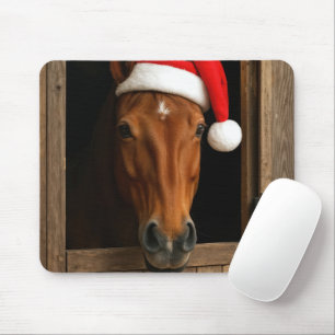 Horse Wearing a Santa Cap Mouse Pad