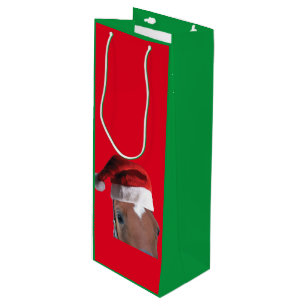 Horse wearing a Santa Claus Hat for Christmas Wine Gift Bag