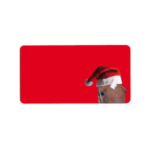 Horse wearing a Santa Claus Hat Label