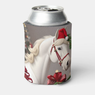 Horse Wearing Festive Santa Hat Can Cooler