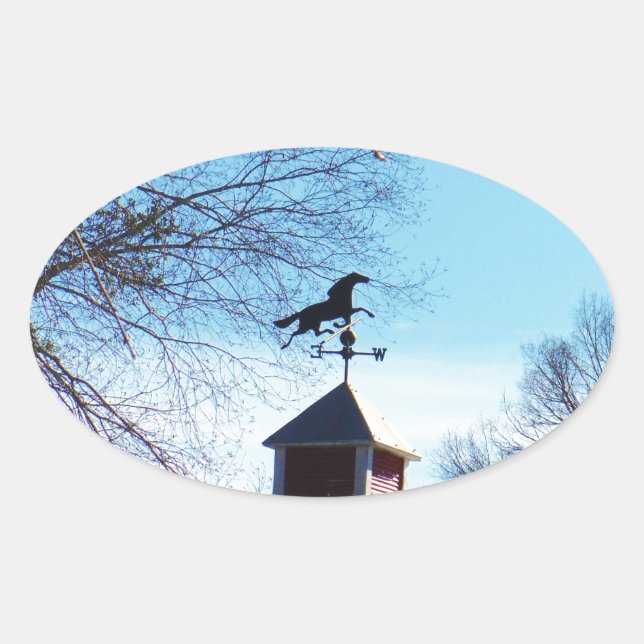 Horse Weather Vane Blue Sky Oval Sticker (Front)
