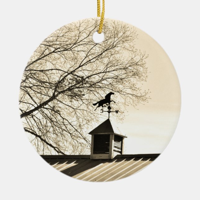 Horse Weather Vane sepia Ceramic Tree Decoration (Front)