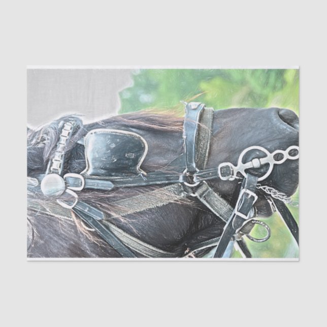 Horse Western Rustic Brown Green Decoupage Tissue Paper (Front)