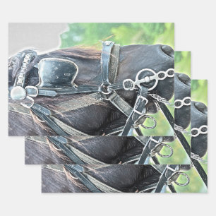 Horse Western Rustic Brown Green Decoupage Wrapping Paper Sheet