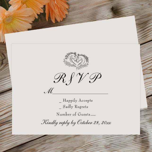 Horse Western Rustic Country Ivory Elegant Wedding RSVP Card (Creator Uploaded)