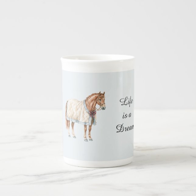 Horse White Blue Blanket Bone China Mug (Front)