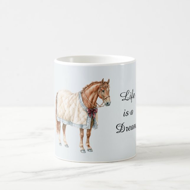 Horse White Blue Blanket Coffee Mug (Center)